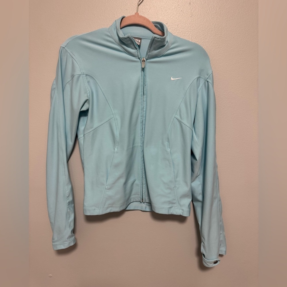 Nike Light Blue Zip-Up Jacket With Button Clasp Sleeves